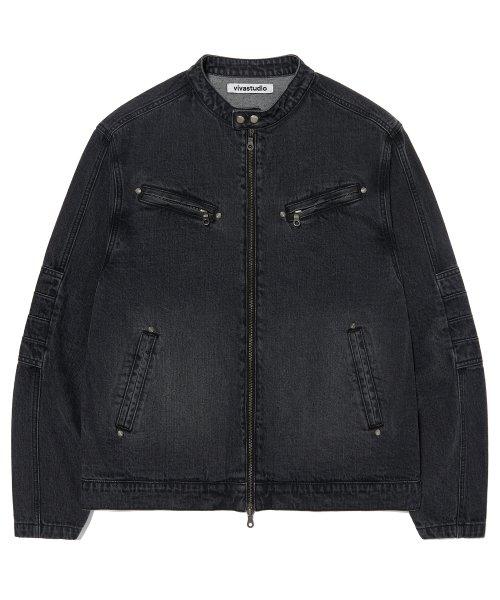 BIKER DENIM JACKET [BLACK]