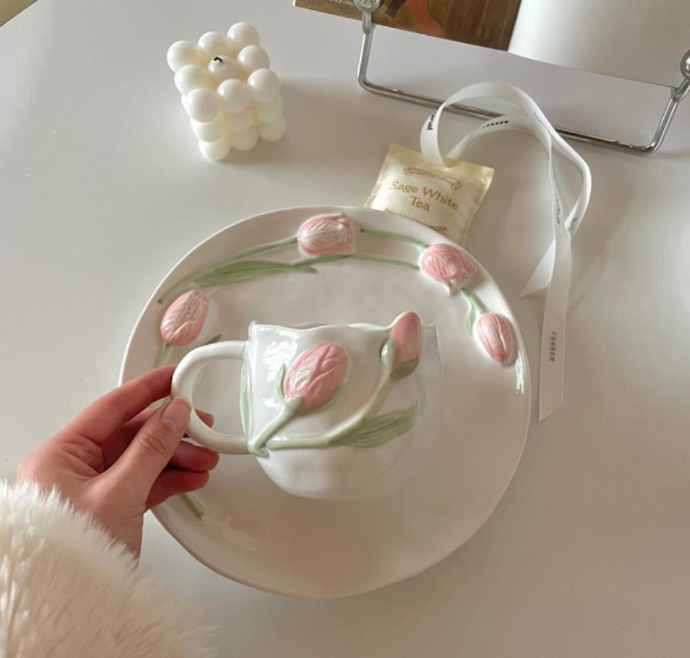 입체 엠보싱3d접시 튤립 플레이팅 식기세트 밥그릇 머그컵 디저트