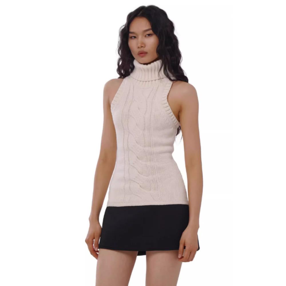 SWEETCHILLING 스위트칠링 원피스 터틀넥 울 스플라이싱 니트 드레스 (화이트)