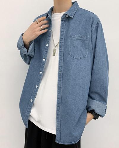 [L-4XL]빅사이즈 박시 데님 셔켓 청남방 연청 진청 오버핏 남여공용 캐쥬얼셔츠 남자 여자
