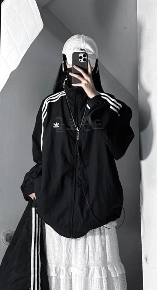 아디다스 오버사이즈 트랙 탑 자켓 바람막이 블랙 JJ3361