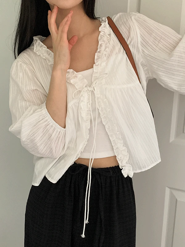 [당일발송] 티야 프릴 리본 레이어드 블라우스