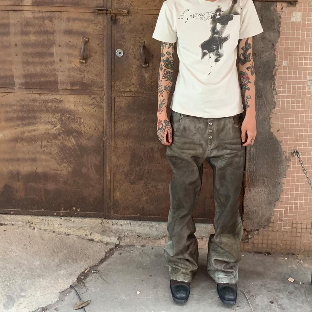 no E mosen 바지 빈티지 텍스쳐 디스트로이드 그레이 팬츠