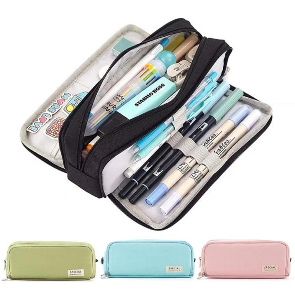 고급형 큰 3단 지퍼 대용량 필통 파우치 펜슬케이스