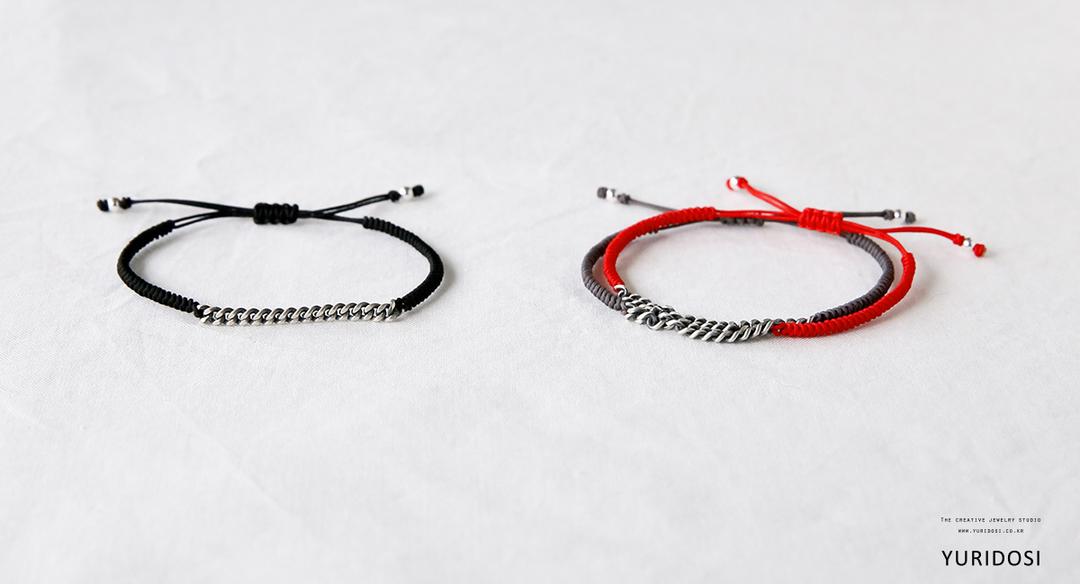 Silver Chain Charm Knotted Cord Bracelet