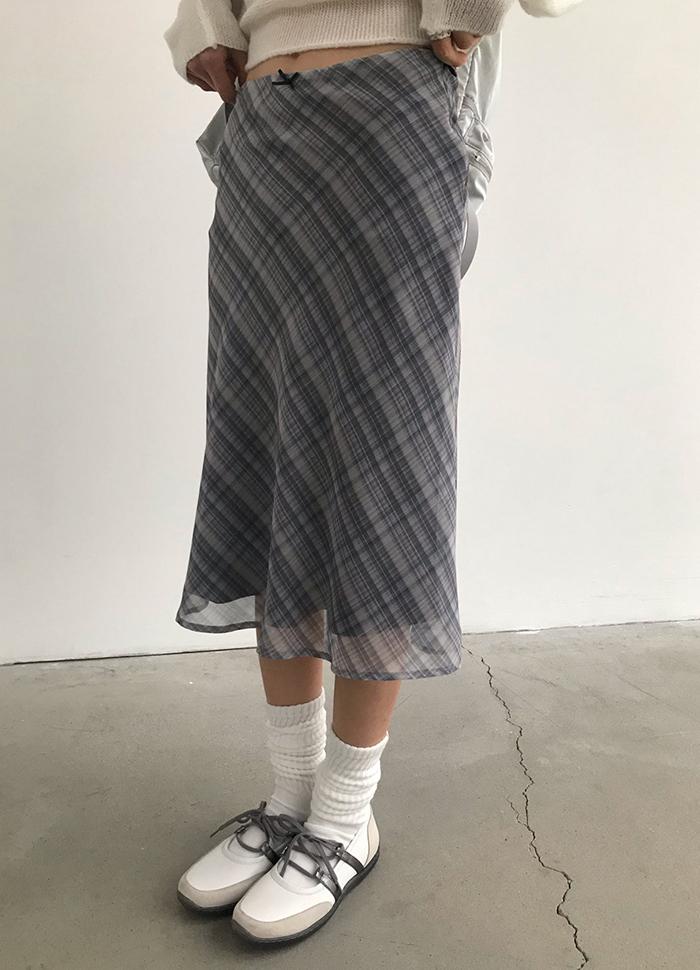 체크 레이어드 쉬폰 스커트 (2color)