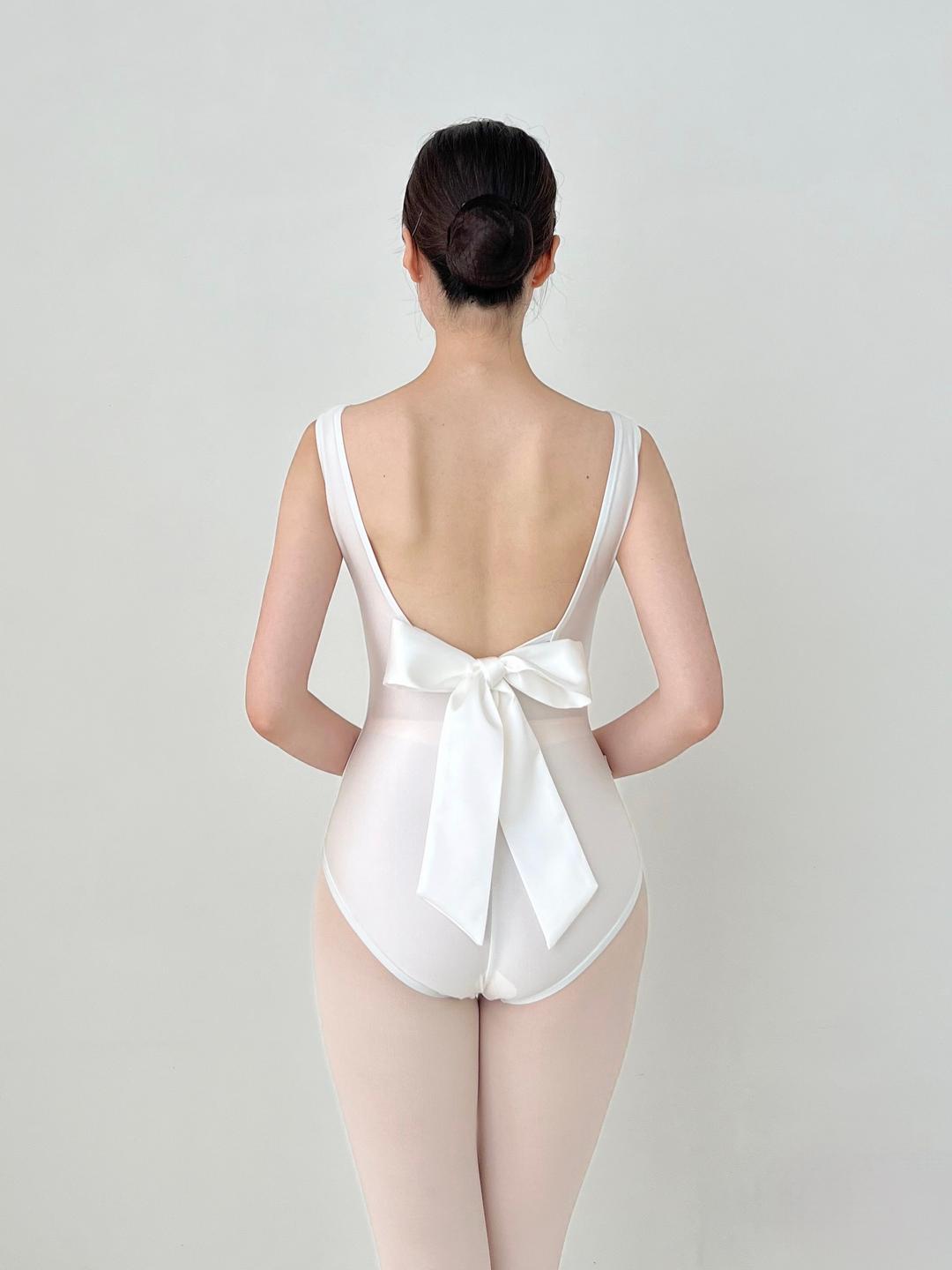 Back ribbon leotard_White