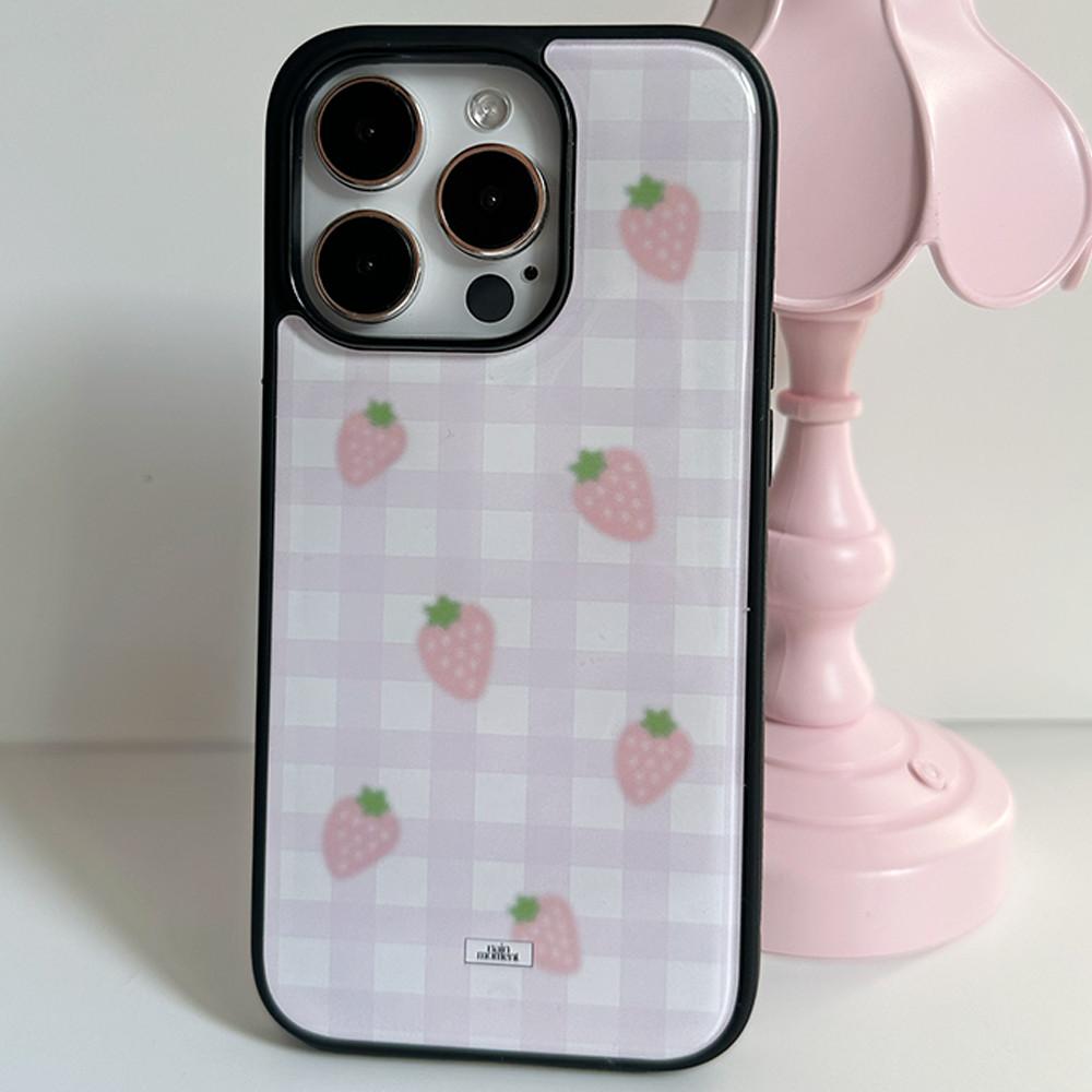 [나인모먼트] 체크딸기 에폭시케이스 케이스 아이폰 iphone13 iphone14