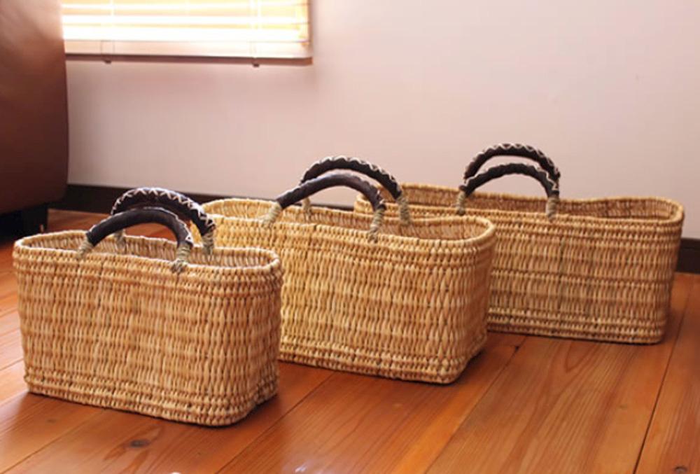마츠노야 밀짚 바구니 가죽손잡이 가방 마르쉐백 인테리어 바구니가방 S,M,L (일본직배송 공식거래점)
