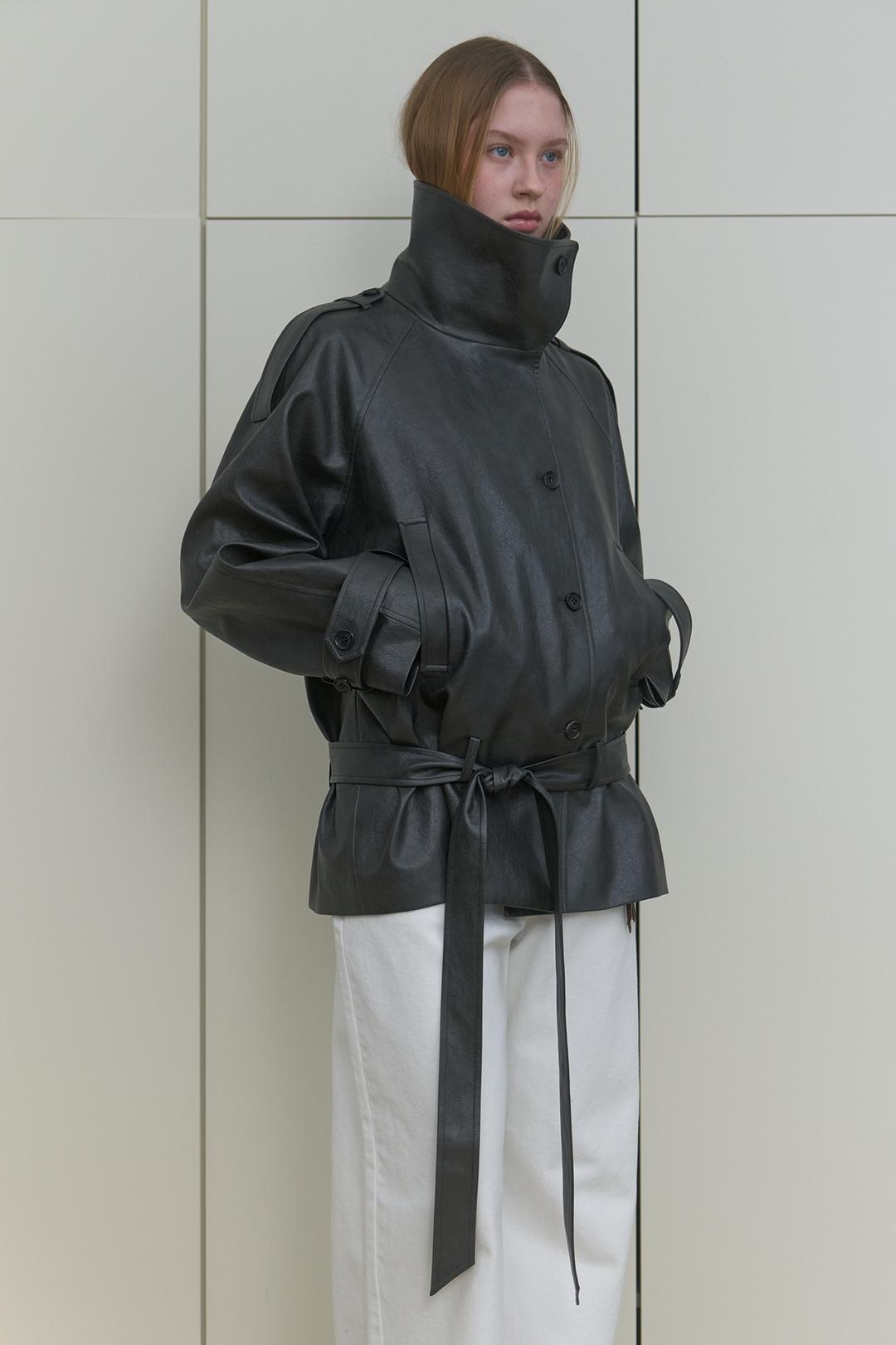 HIGH NECK LEATHER JACKET_CHARCOAL