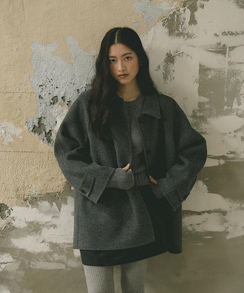 handmade wool half coat-charcoal