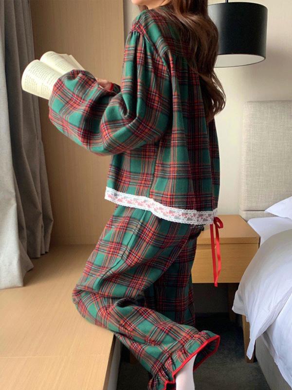 캐롤체크 긴팔 상하세트 파자마 수면 잠옷