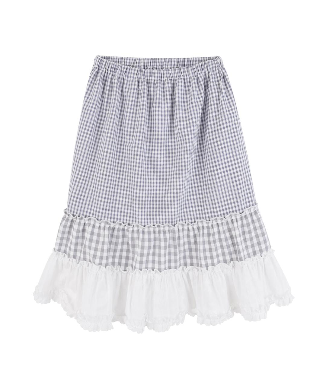 믹스 체크 티어드 미디스커트