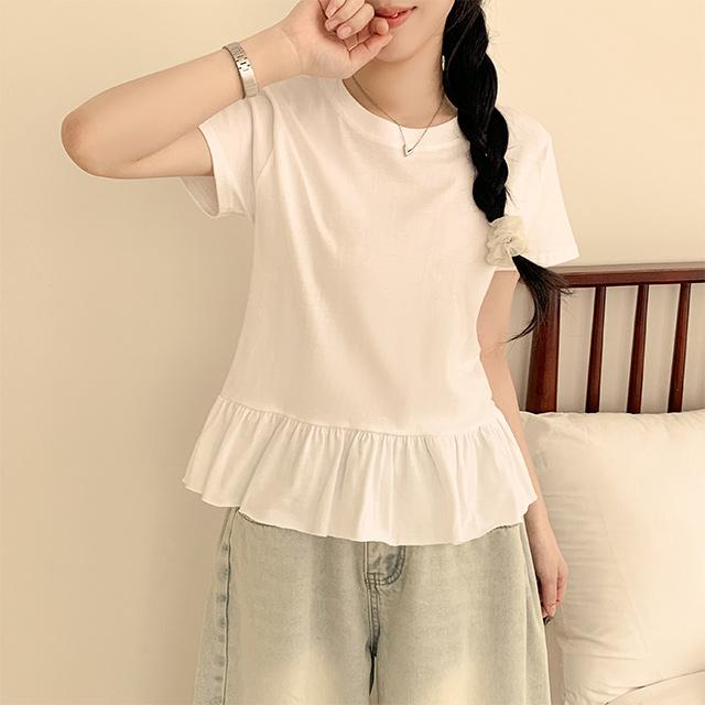 피치모드 [기본템/레이어드] 샤르트 프릴 루즈핏 레이어드 무지 반팔 티셔츠 (3color)