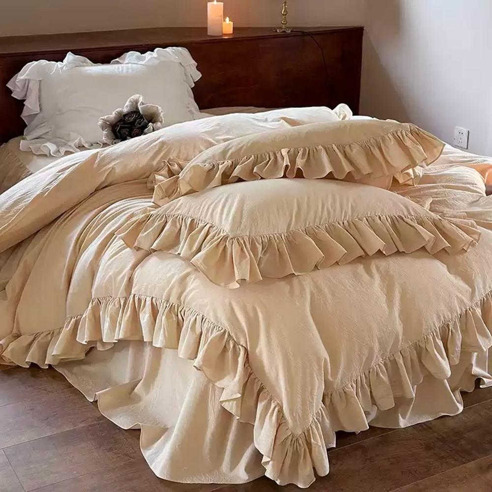 프랑스 밀크티 코튼 공주 프릴 레이스 침대스커트 이불커버