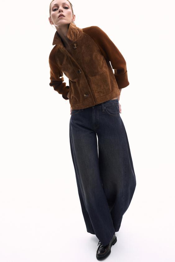 100% 가죽 콤비 니트 재킷