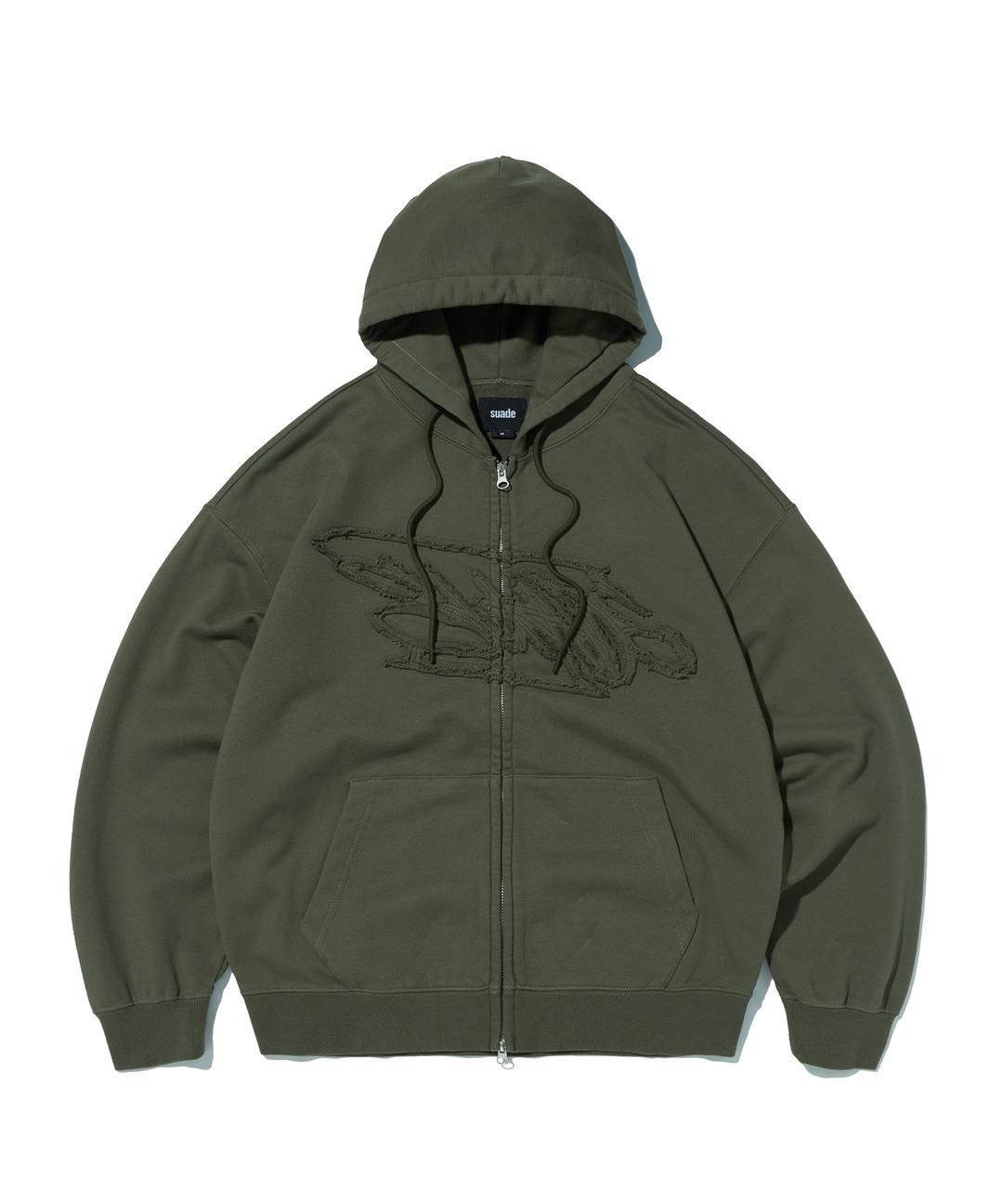 LOOSE SUADE HOOD ZIP UP [KHAKI]