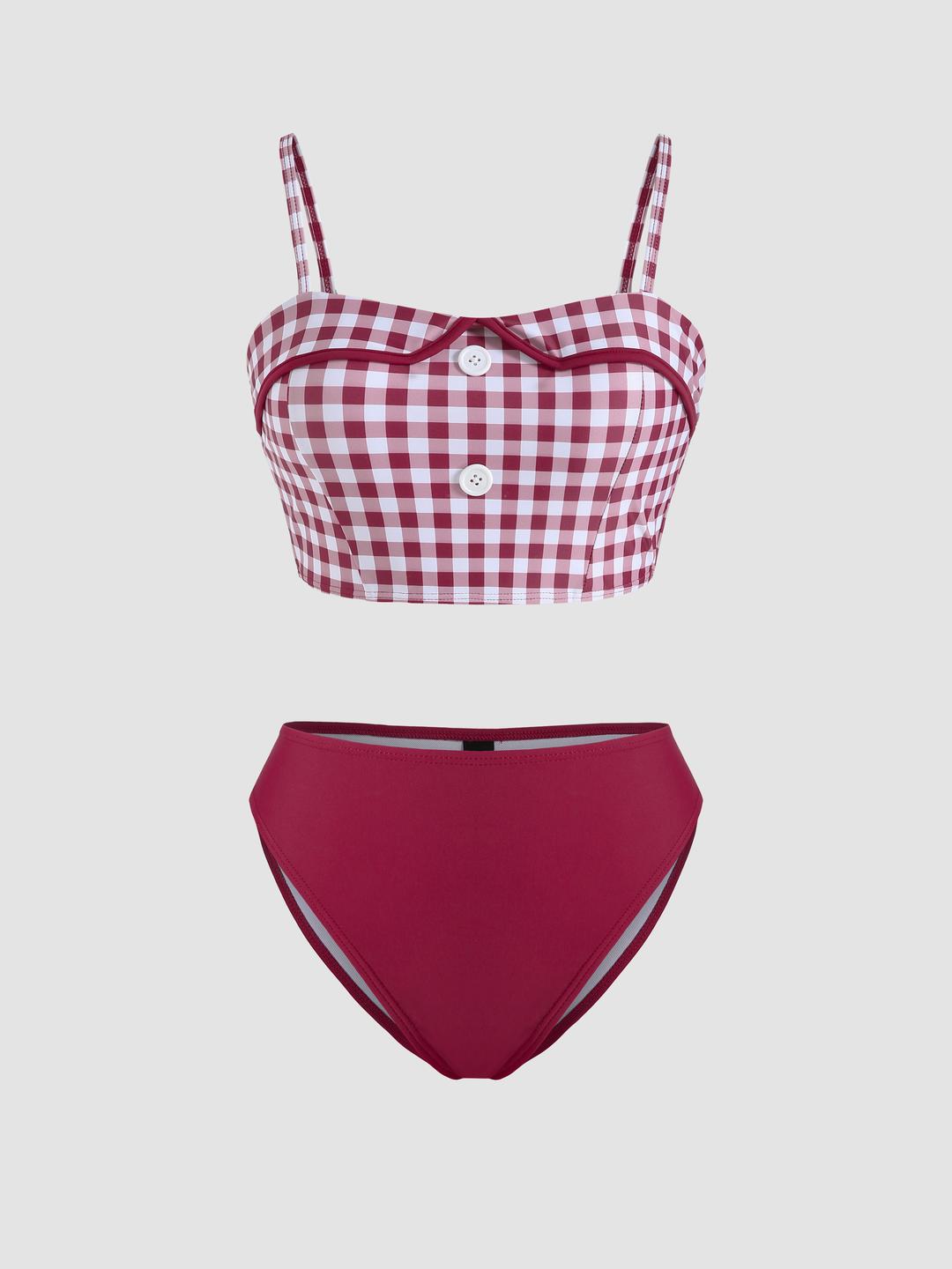 Gingham Pattern Tankini Set