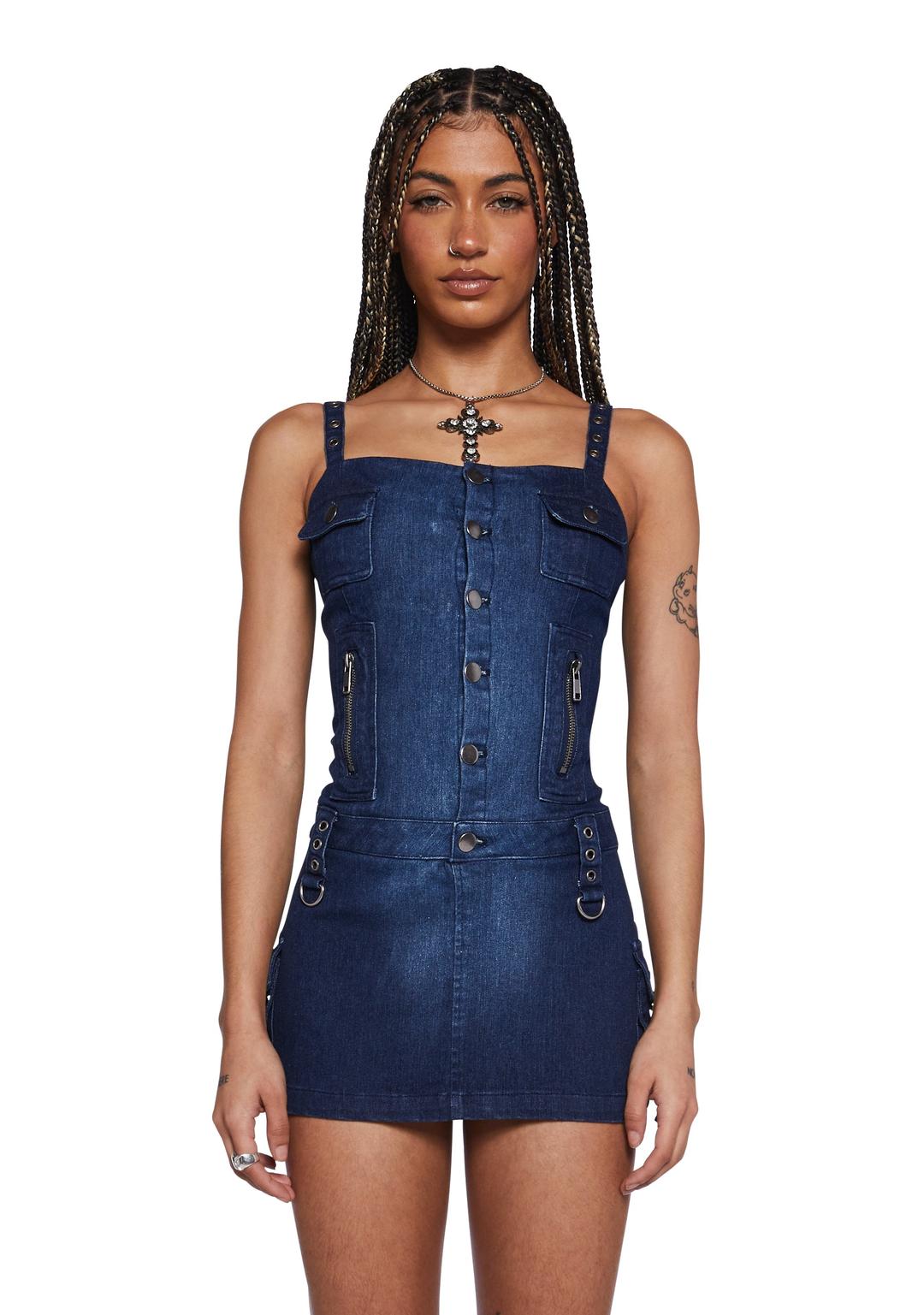 Jaqueline Denim Bodycon Dress - BLUE / X-Small