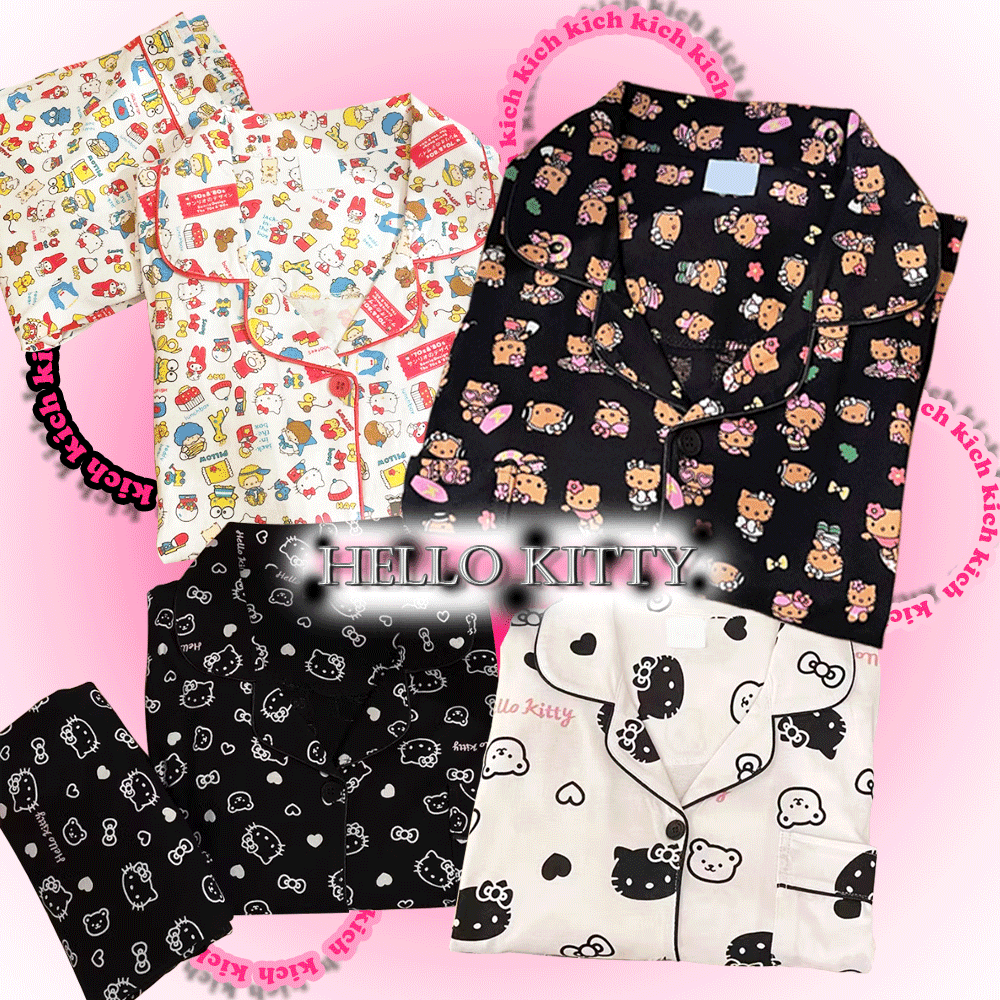 로파로카 🦄4종 키치키치 파자마 모음집🦄 Y2K 갸루 키치한 캐릭터 부드러운 긴팔 면 홈웨어 파자마 잠옷세트 우정템 커플템