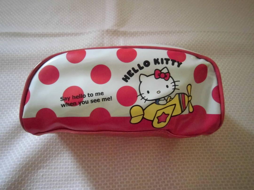 미사용품★산리오키티 삼각파우치 비행기 도트★2007년