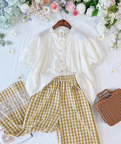 이즈 옐로우체크 와이드 팬츠