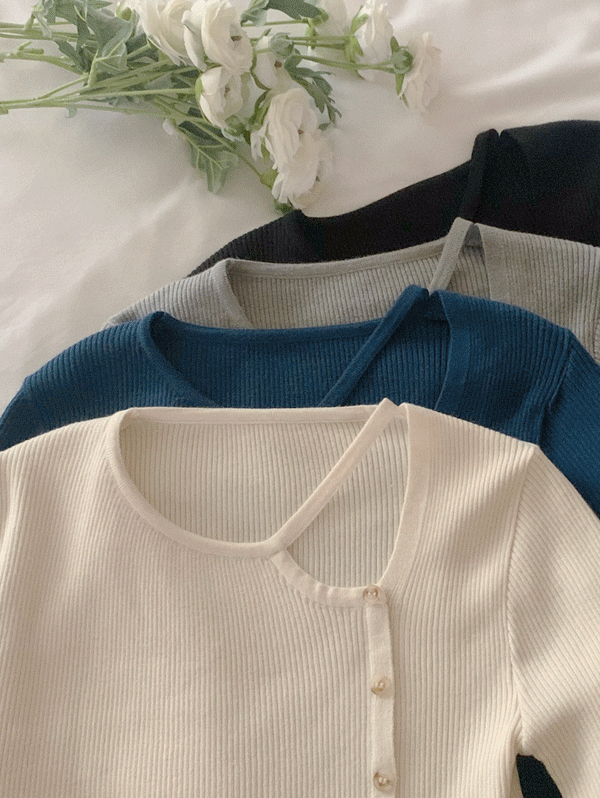 이퓨 [3만장돌파💛주문폭주⚡연말/하객룩✨오늘출발🚚] 카인 슬림 여리핏 트임 버튼 골지 니트 - 16color (반팔/긴팔/도톰긴팔 3ver.)