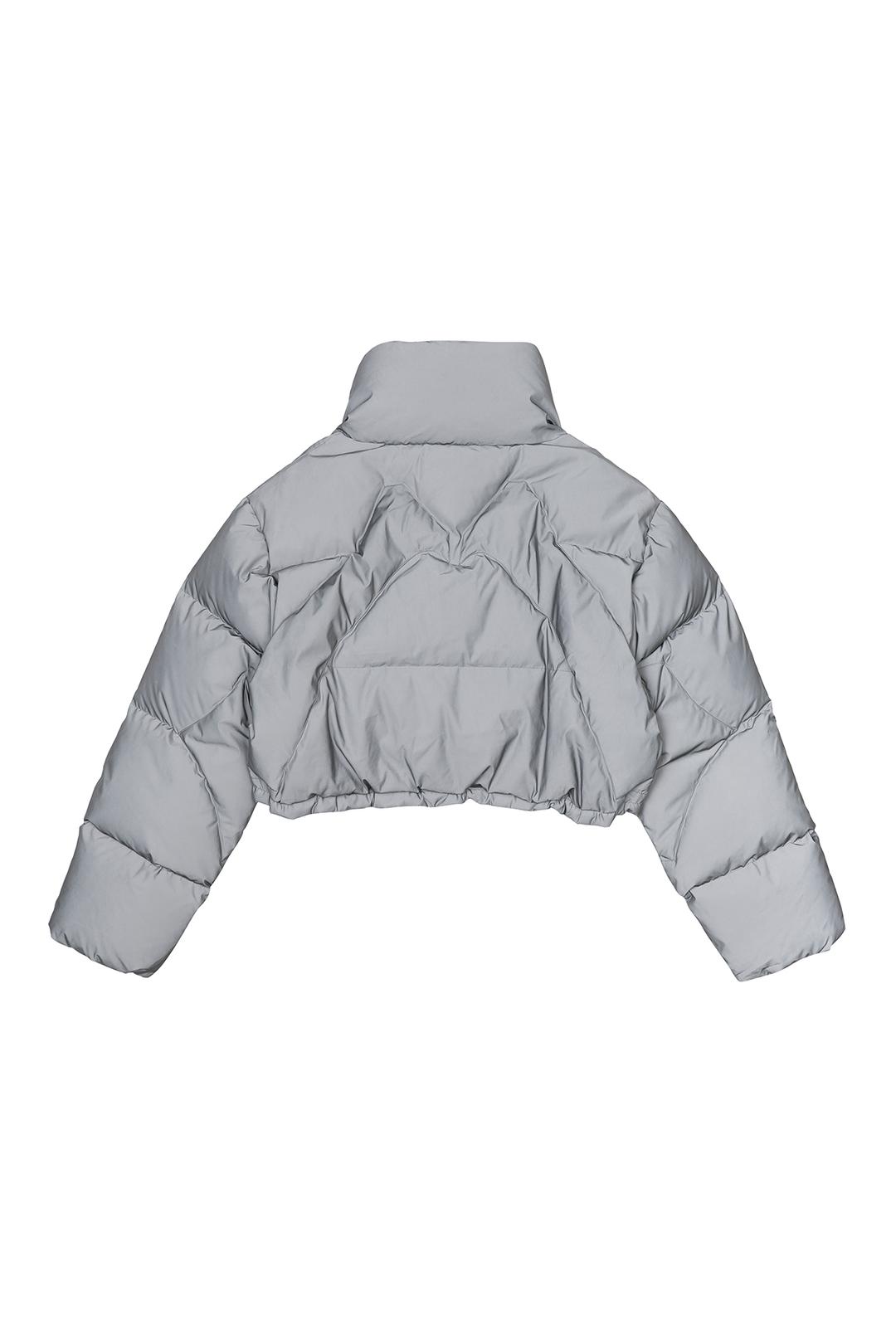 EMBROIDERED CROP PUFFER JACKET GRAY