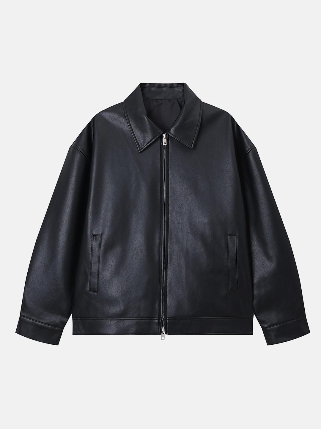 (당일배송/라스트세일) Oversized-Fit Leather Minimal Jacket_Black