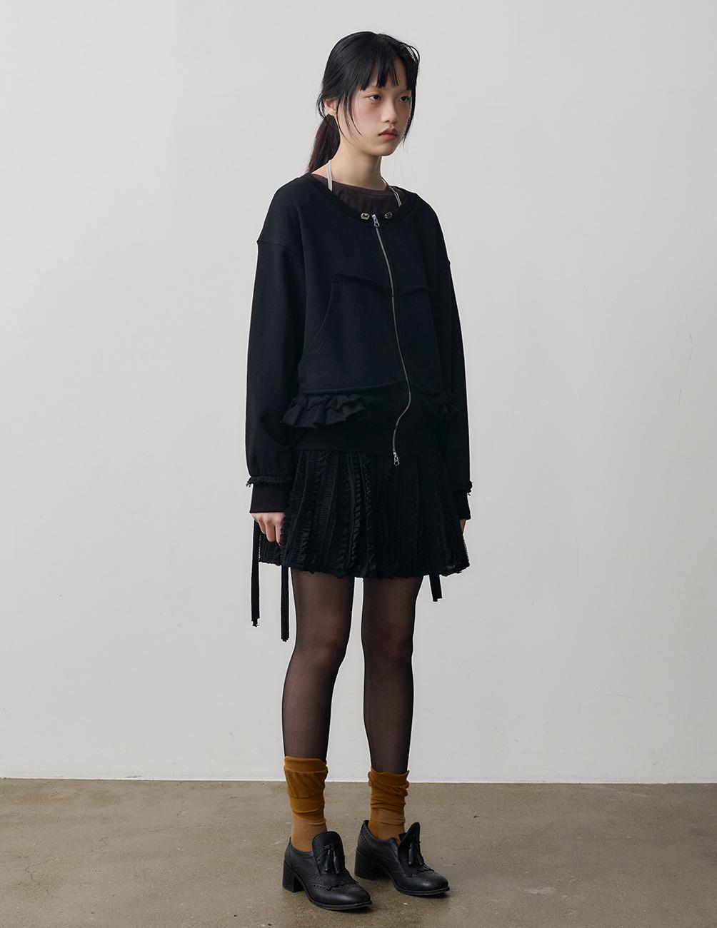 Soft ruffle ribbon detail jumper_black