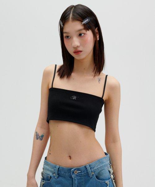 로고 자수 튜브탑 [블랙]