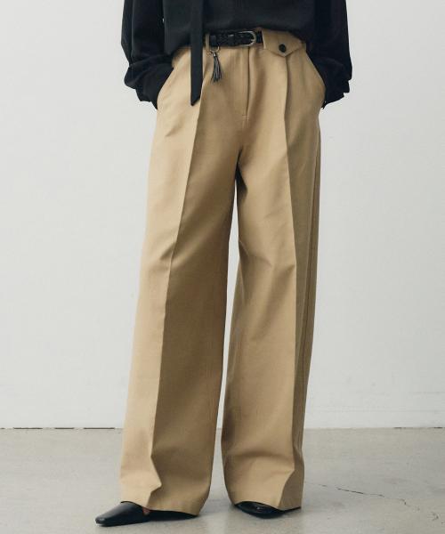 헤비 치노 원 턱 와이드 팬츠 (베이지)