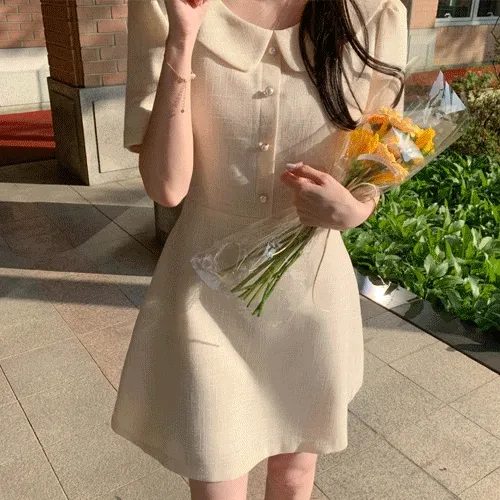 ⚡️부분 오늘출발⚡️ [주문폭주] 둥근 플랫 카라 디자인의 트위드 A라인 반팔 미니 트위드카라 원피스 dress op13829 부분빠른출발 부분당일배송 부분당일