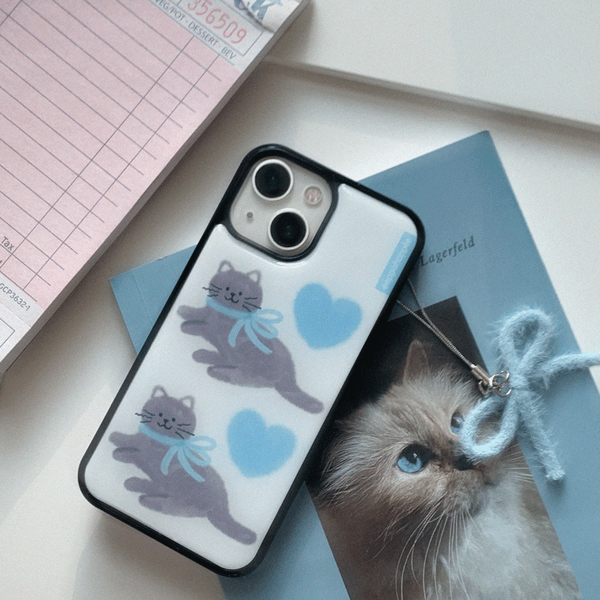 갤럭시s25주문가능)Skyblue Ribbon Cat 케이스(에폭시/글래스/맥세이프/z플립)