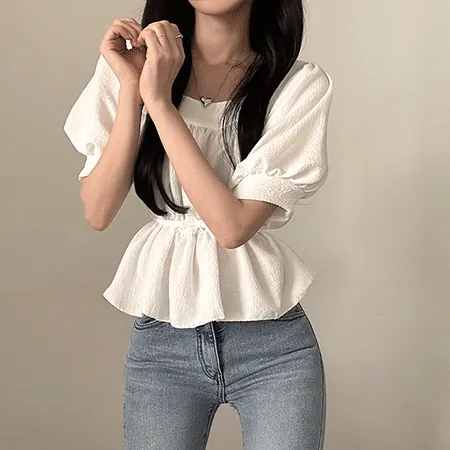 스퀘어넥 앙팡 반팔블라우스