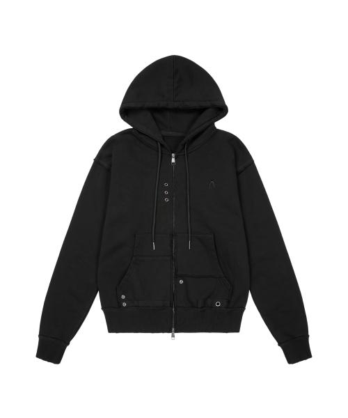 Eyelet Damaged Zip-Up Hoodie (Black)