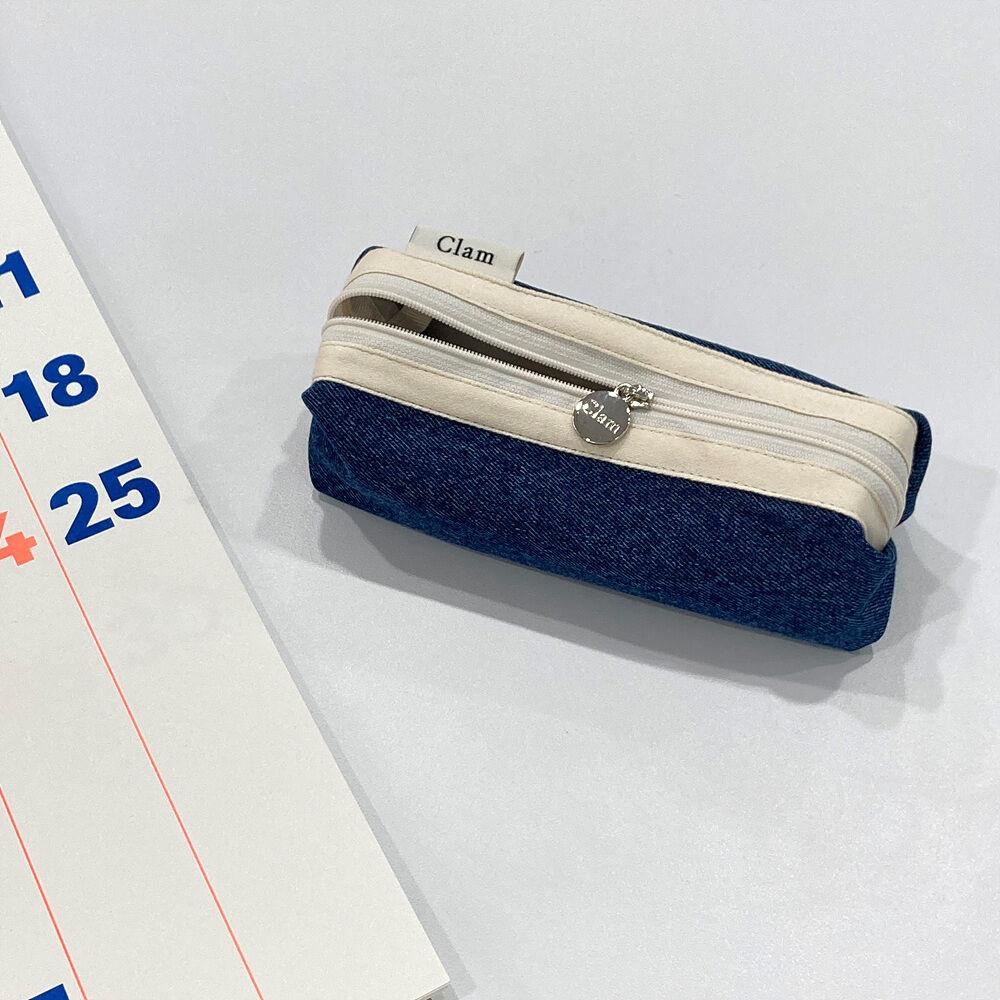 Clam round pencilcase _ Blue denim