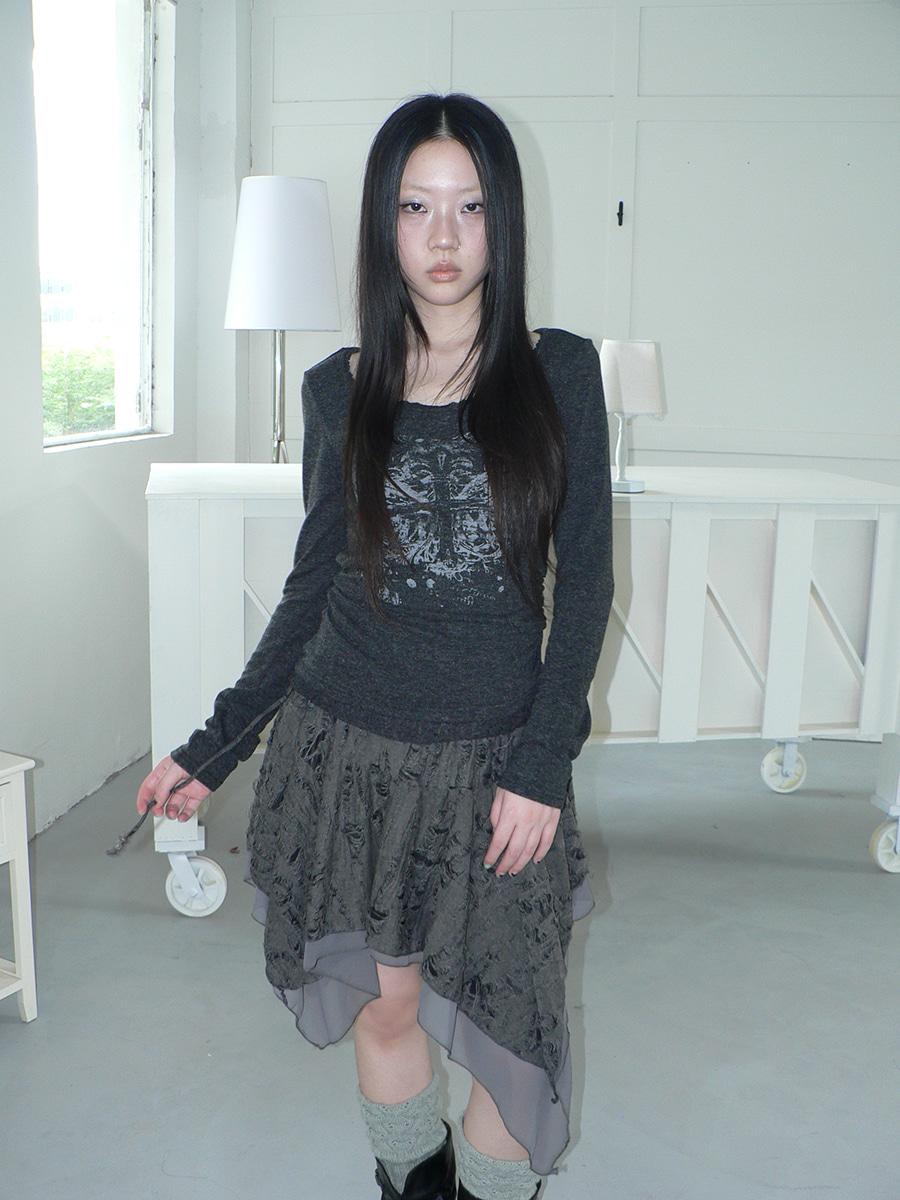 ang:project Retro lace stitching print long-sleeve T-shirt