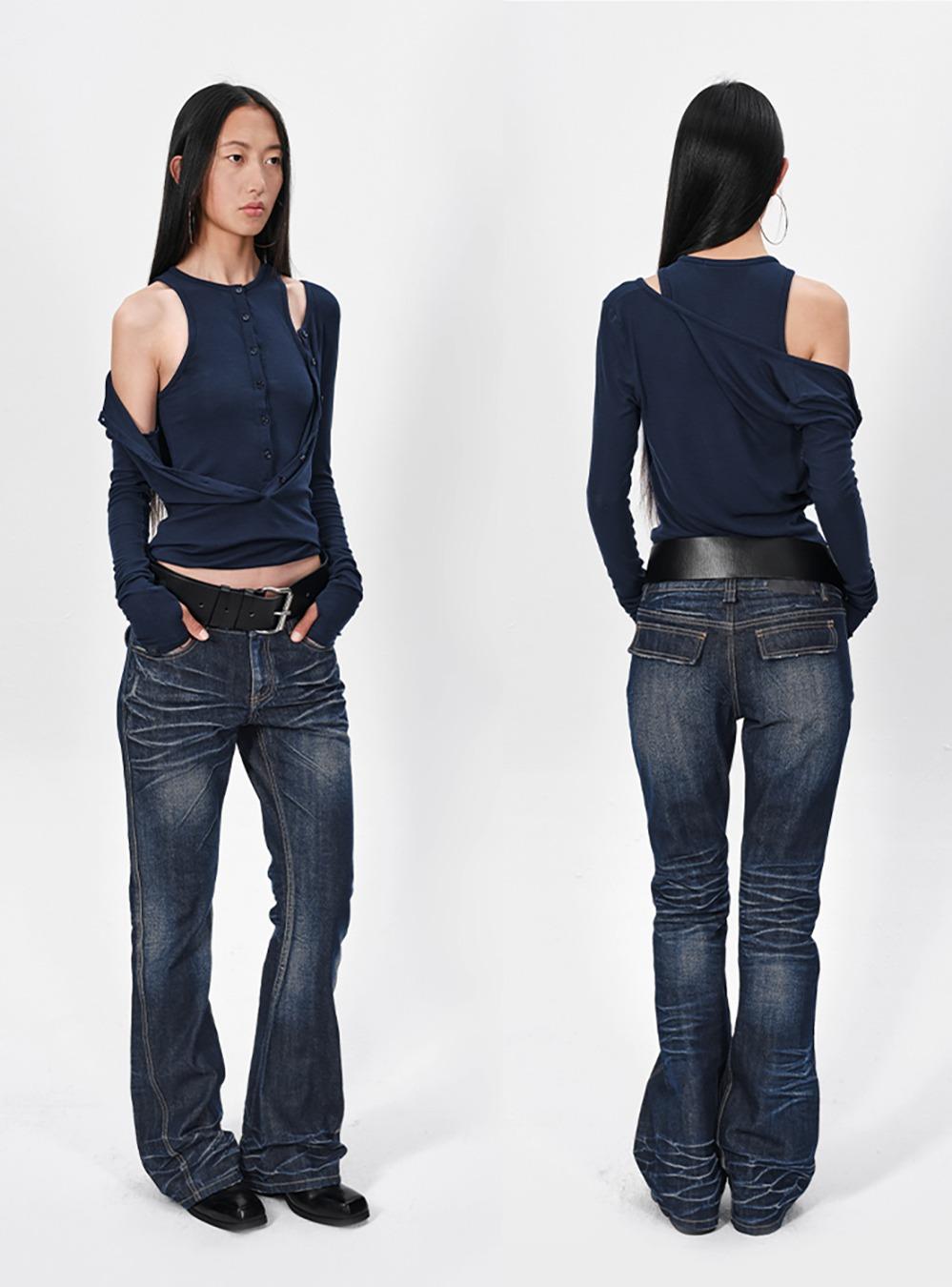 Two-Piece Button Placket Tencel Wool Knit Top