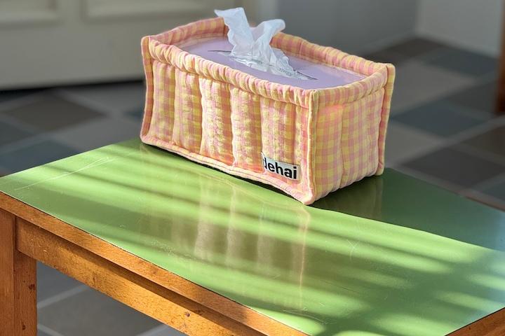 빈티지 린넨 체크 누빔 패브릭 사각 물티슈 휴지케이스 리모컨 화장품 기저귀 보관 정리함