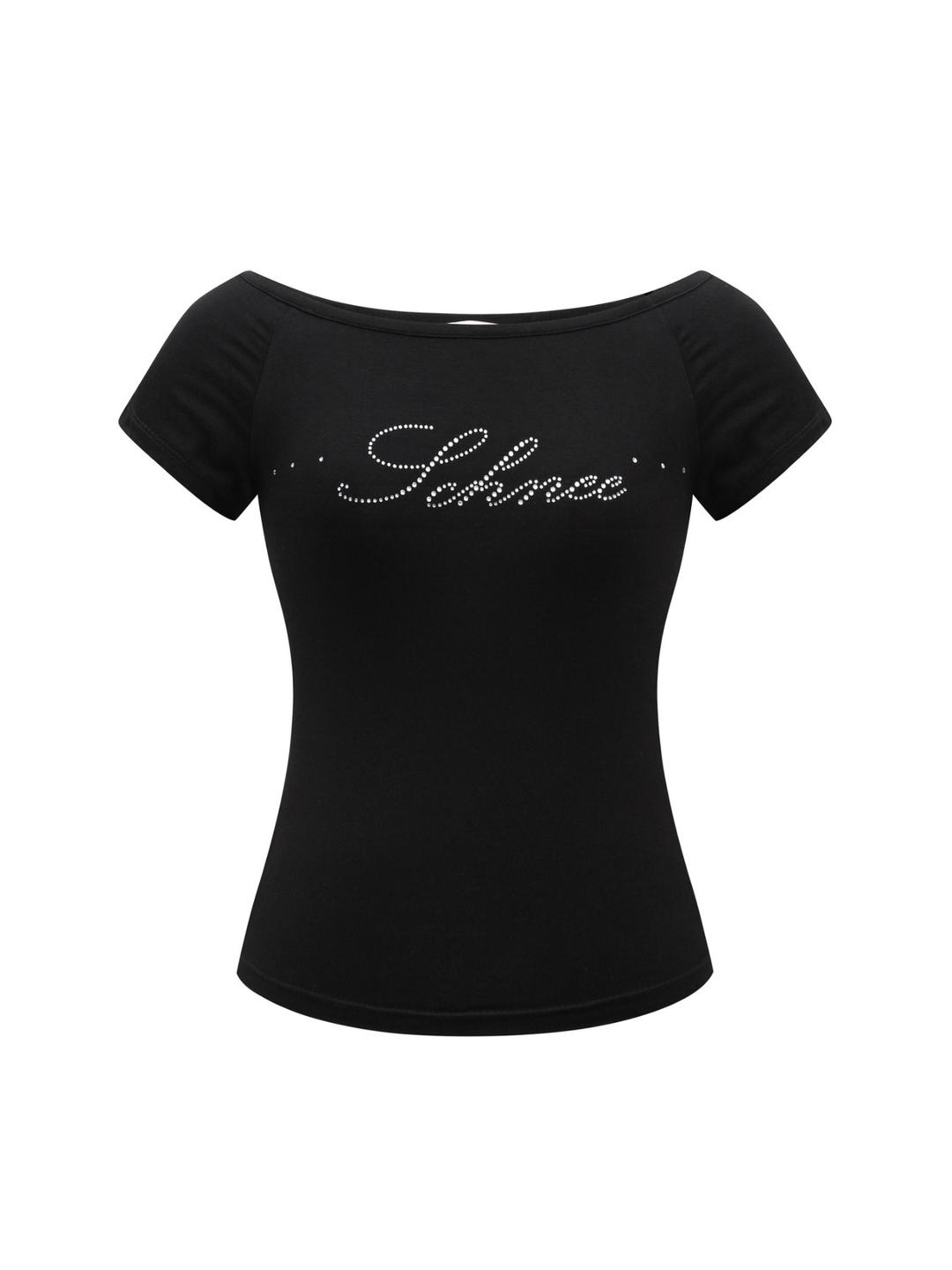 SCHNEE LOGO JEWEL TEE - BLACK (ONE & OFF SHOULDER)