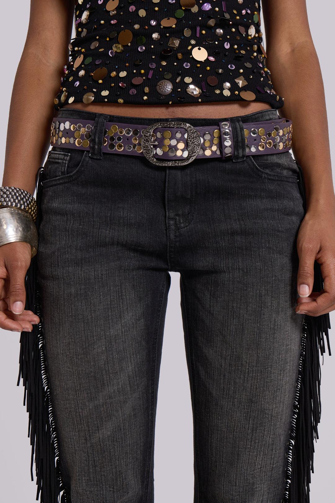 Amethyst Studded belt - ONE SIZE / Purple