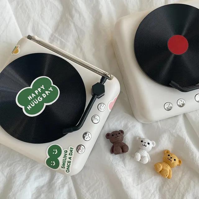 휴그 턴테이블 블루투스 스피커(+곰돌이 피규어 3종, 휴그 스티커) 미니 무선 레트로 감성