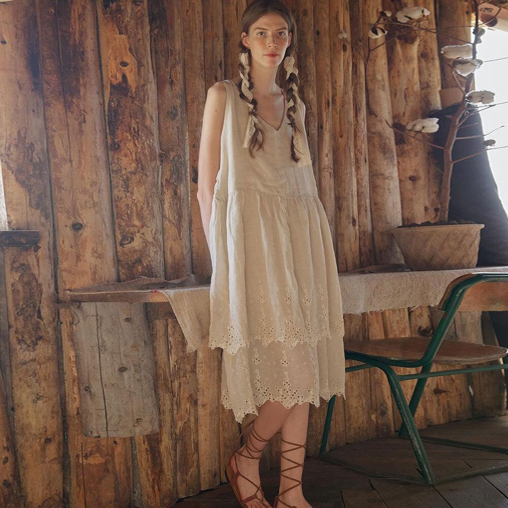 Twin punch sleeveless dress