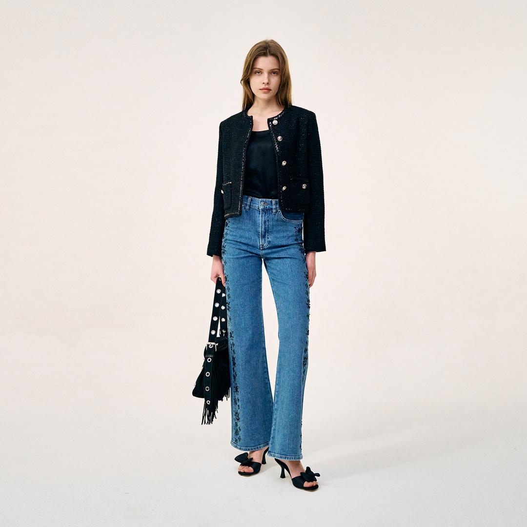 시퀸 트리밍 트위드 자켓