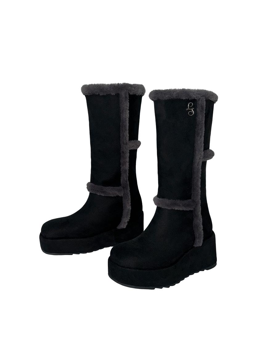 루루서울 Love Cross Fur Boots (Black)