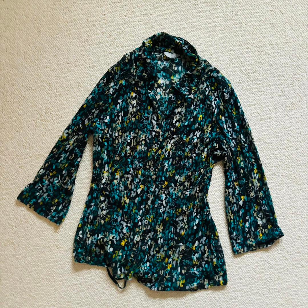 Per Una ruffle mesh black green floral floaty button...