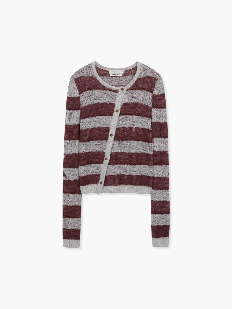 55 MOHAIR STRIPE CARDIGAN_burgundy/grey