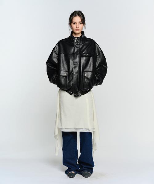 FAUX LEATHER HIGH NECK JUMPER, BLACK