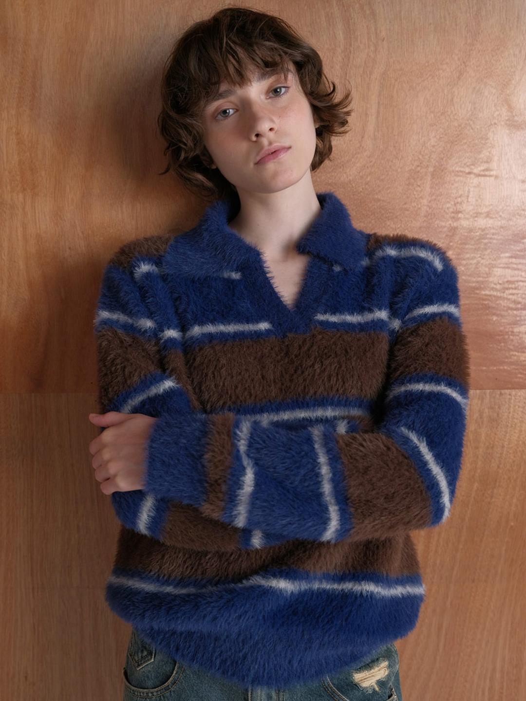 (BROWN 11/19 예약배송) Striped Collar Knit VK5WP293_2color